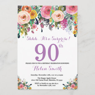 Floral Surprise 90e Anniversaire Invitation Violet