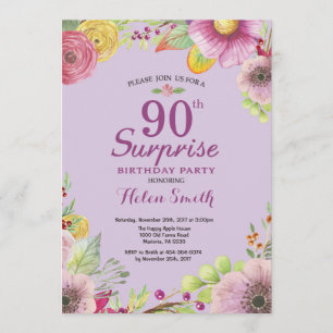Floral Surprise 90e anniversaire Invitation violet