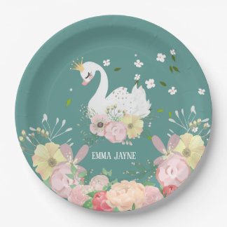 Floral Swan Birthday Papieren Bordje