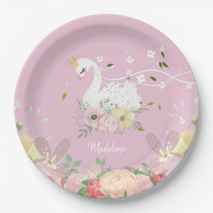 Floral Swan Birthday Papieren Bordje
