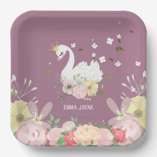 Floral Swan Birthday Papieren Bordje