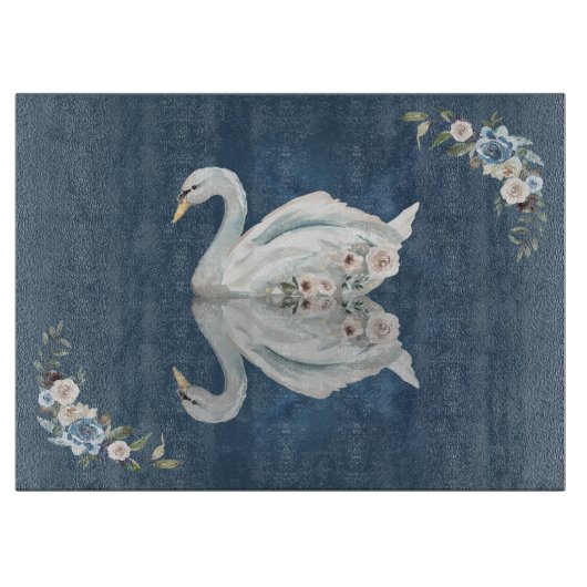 Floral Swan Blue Reflection Snijplank (Voorkant)