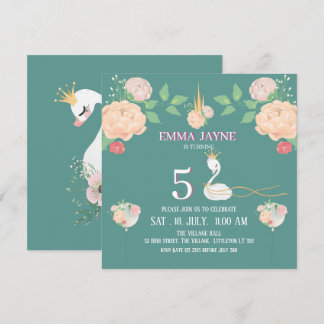 Floral Swan Girls Birthday Kaart