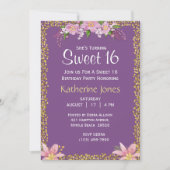 Floral Sweet 16 Invitations de fête d'anniversaire (Devant)