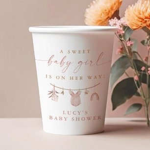 Floral Sweet Baby Girl Clothesline Baby shower Papieren Bekers