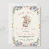 Floral Sweet Petit Lapin 1er Invitation Anniversai (Devant)