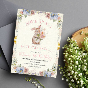 Floral Sweet Petit Lapin 1er Invitation Anniversai