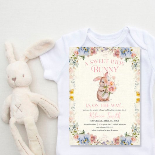 Floral Sweet Petit Lapin Baby shower Invitation