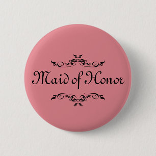 Floral Swirl Border Pink Maid of Honor Ronde Button 5,7 Cm