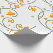 Floral Swirl Pattern met Sinaasappel en Gele Bloem Cadeaupapier