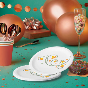 Floral Swirl Pattern met Sinaasappel en Gele Bloem Papieren Bordje