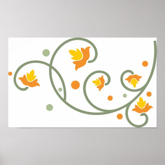 Floral Swirl Pattern met Sinaasappel en Gele Bloem Poster (Voorkant)