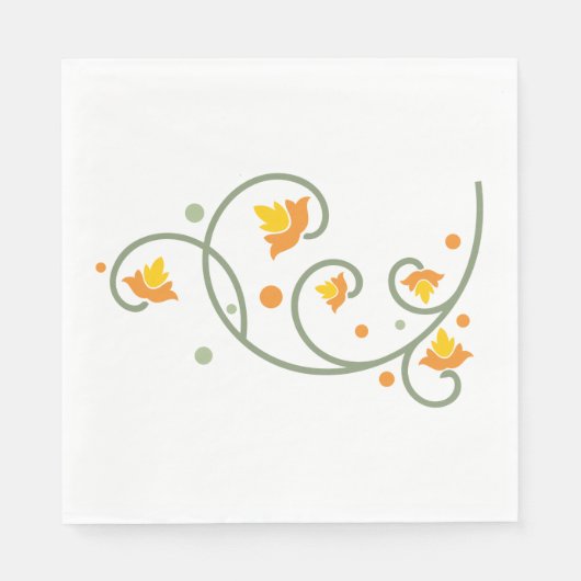 Floral Swirl Pattern met Sinaasappel en Gele Bloem Servet (Voorkant)