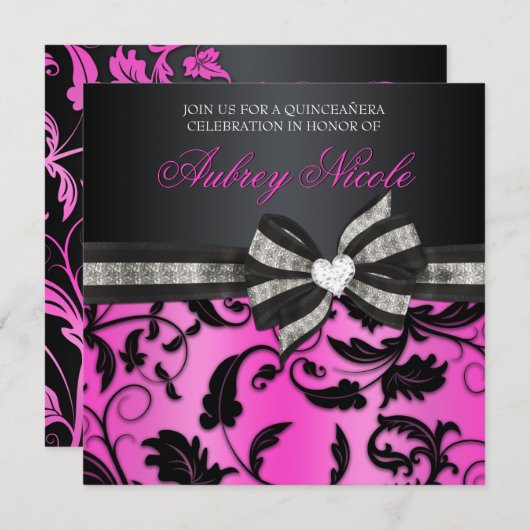 Floral Swirl Quinceañera nodigt uit met juwelen Kaart (Voorkant / Achterkant)