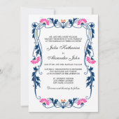 Floral Swirls Weddenschap met marineblauw en Fuchs Kaart (Voorkant)