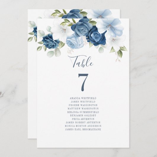 Floral Table Dusty Blue Number 12 Seating Chart Kaart (Voorkant / Achterkant)