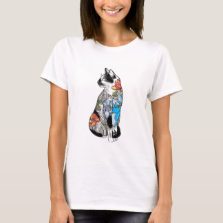 Floral Tattoo Kattenillustratie – Levendig, Artist T-shirt