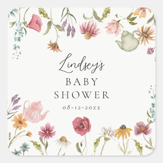 Floral Tea Baby shower Stickers (Voorkant)
