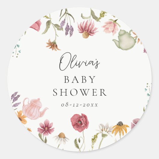 Floral Tea Baby shower Stickers (Voorkant)