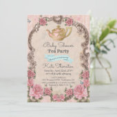 Floral Tea Baby shower Uitnodiging (Staand voorkant)