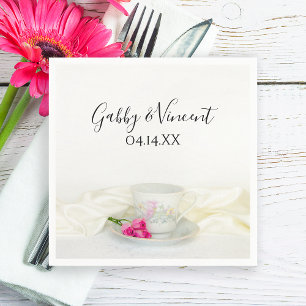 Floral Tea Cup en roze rozen bruiloft Servet