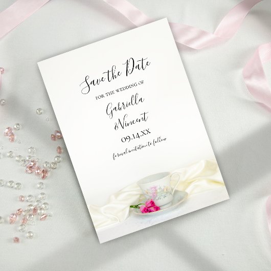 Floral Tea Cup Roze bruiloft sparen Datum Save The Date