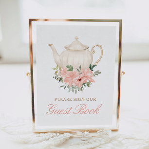 Floral Tea Party Baby shower gastenboek teken Poster