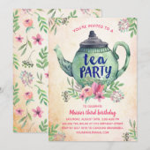  Floral Tea Party Birthday Kaart (Voorkant / Achterkant)