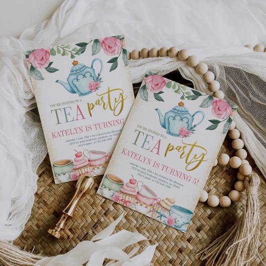 Floral Tea Party Birthday Kaart