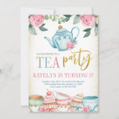 Floral Tea Party Birthday Kaart (Voorkant)
