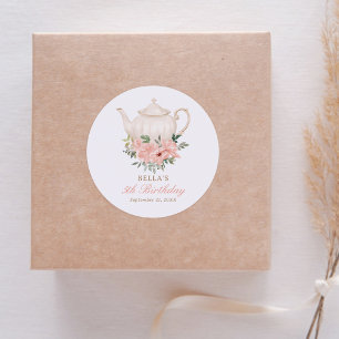 Floral Tea Party Birthday Ronde Sticker