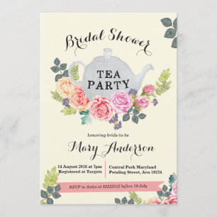 Floral Tea Party bruids douche uitnodiging