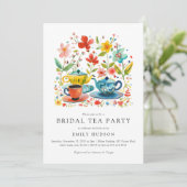 Floral Tea Party bruids douche uitnodiging (Staand voorkant)