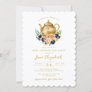 Floral Tea Party Een Baby is Baby shower brouwen Kaart
