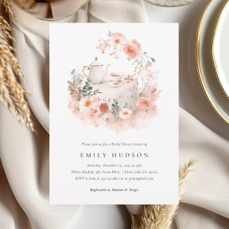 Floral Tea Party Elegant Bridal Shower Kaart