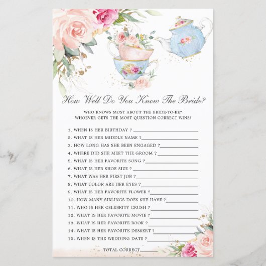 Floral Tea Party Hoe goed ken je het Bride Game? (Voorkant)