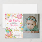 Floral Tea Party Verjaardag Foto Kaart (Voorkant / Achterkant)