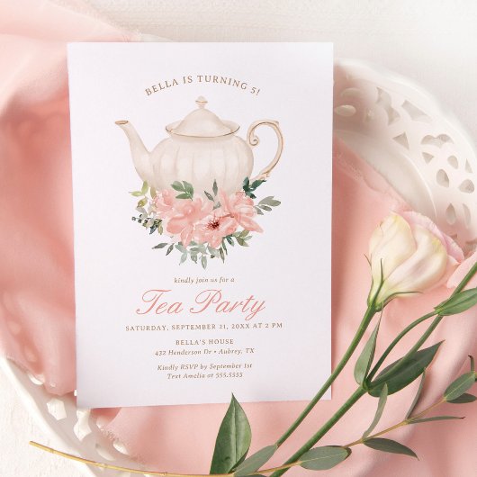 Floral Tea Party Verjaardagsfeest Kaart