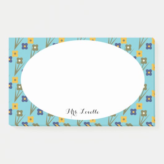 Floral Teacher Aqua Custom Name Post-it® Notes (Voorkant)
