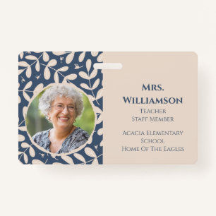 Floral Teacher Educator Personeel Foto ID Badge