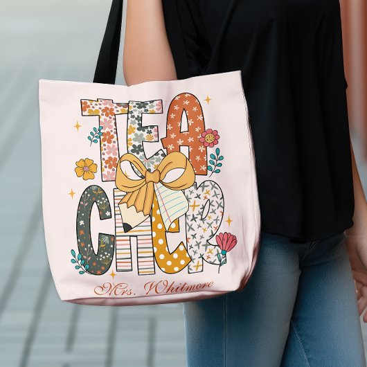 Floral Teacher Name Personalized Back to School Crossbody Tas