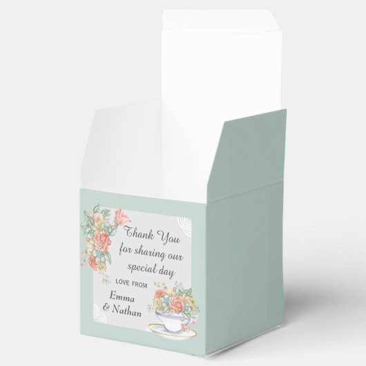 Floral Teacup Elegant Custom Bedankt Bericht Bedankdoosjes (Geopend)