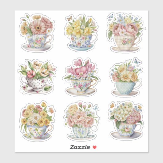 Floral Teacup Sticker (Vel)