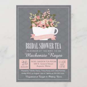 Floral Teacup Vrijgezellenfeest Tea Invitation Kaart