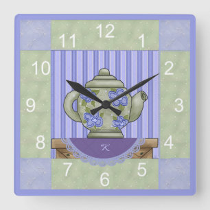 Floral Teapot Quilt Block Clock Vierkante Klok