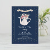 Floral Teapot Tea Party Kitchen Tea Kaart (Staand voorkant)