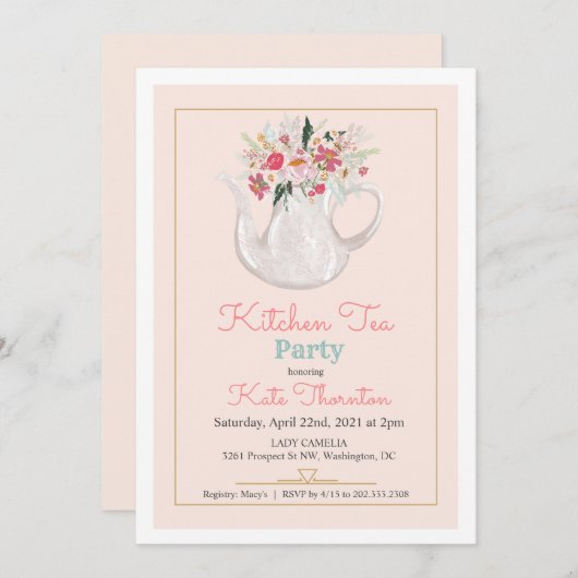 Floral Teapot Tea Party Kitchen Tea Kaart (Voorkant / Achterkant)