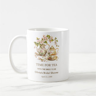 Floral Teapot Time for Tea Bridal Shower Mugs  Koffiemok