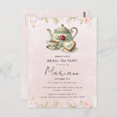 Floral Teapot Vrijgezellenfeest Tea Party Invitati Briefkaart (Voorkant / Achterkant)