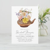 Floral Teapot Vrijgezellenfeest Tea Party Kaart (Staand voorkant)